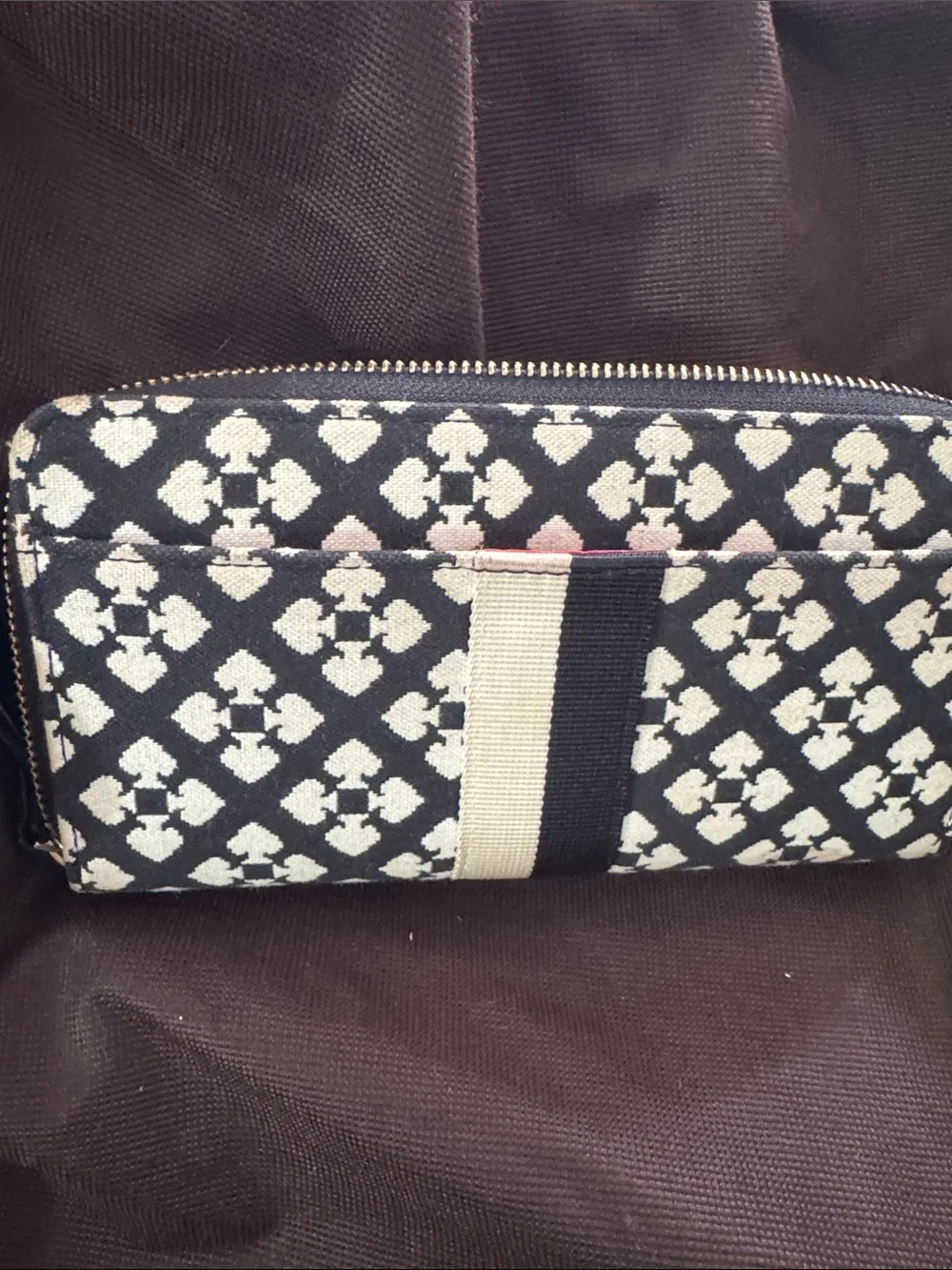 kate spade Black and Cream Geometric Canvas Hobo Tote and wallet with dust bag.